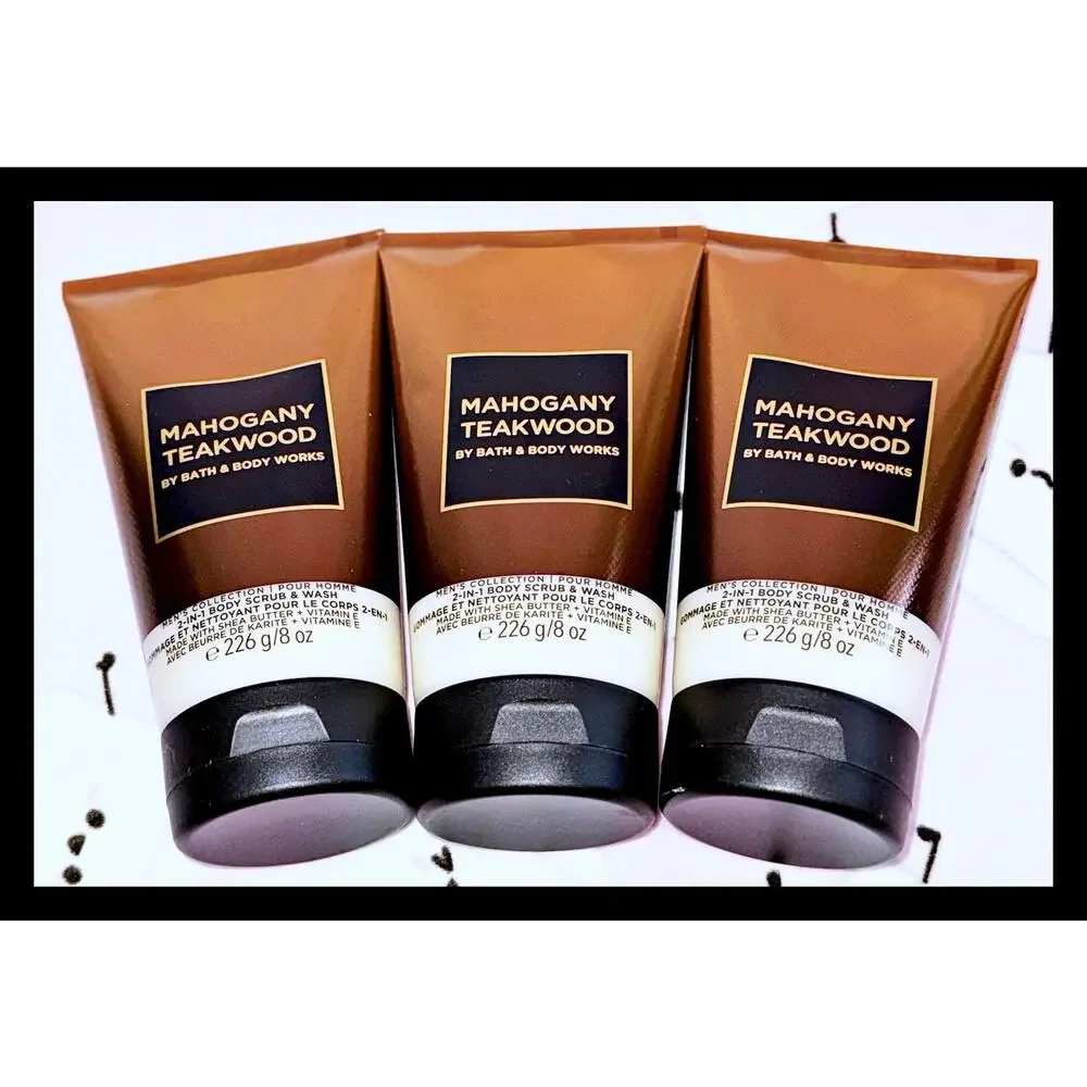 Bath & Body Works 2-in-1 Body Scrub & Wash 8 fl oz Mahogany Teakwood For Men x3